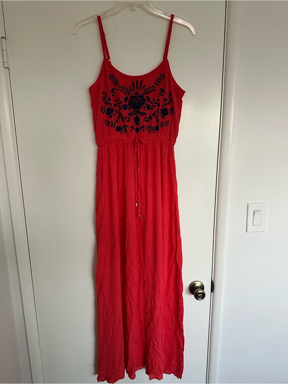 Bright Orange/Red Embroidered Maxi Dress